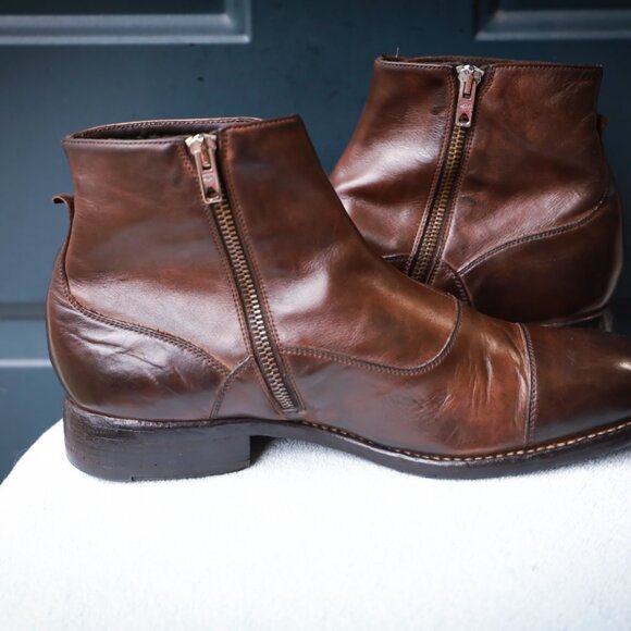Calzoleria Harris for Barneys Vintage 8.5 Brown Burnished Italian Cap Toe Mens B - Picture 6 of 13